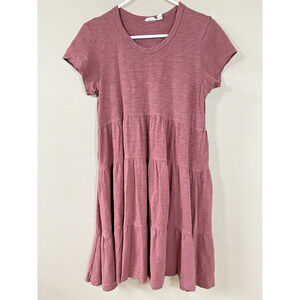 Wilt Red Purple Tiered Short Sleeve Dress Trapeze‎ Swing Slub Cotton Size XSMALL